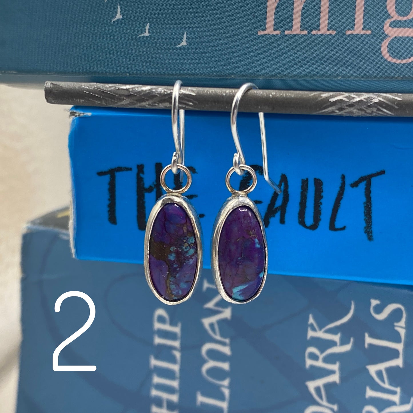 Purple Mojave Turquoise and Sterling Silver Dangle Earrings